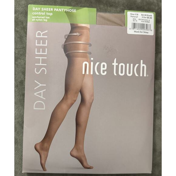 Nice Touch Day Sheer Natural Control Top Pantyhose Reinforced Toe Size CD 2 Pair - Picture 1 of 3